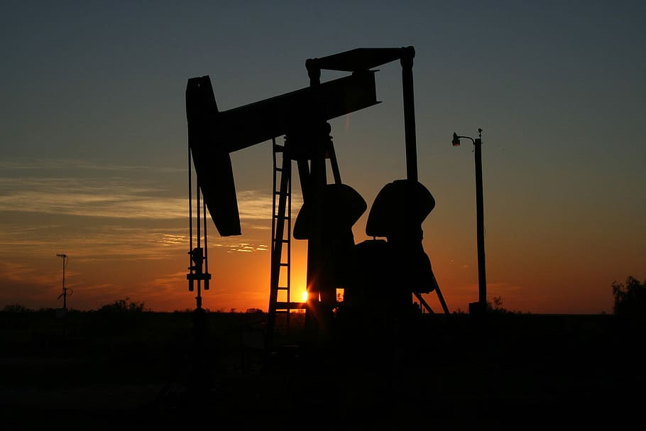 puesta de sol, Oil Derrick, Texas, anochecer, fotos, dominio público, Estados Unidos, bomba de petróleo, industria, maquinaria
