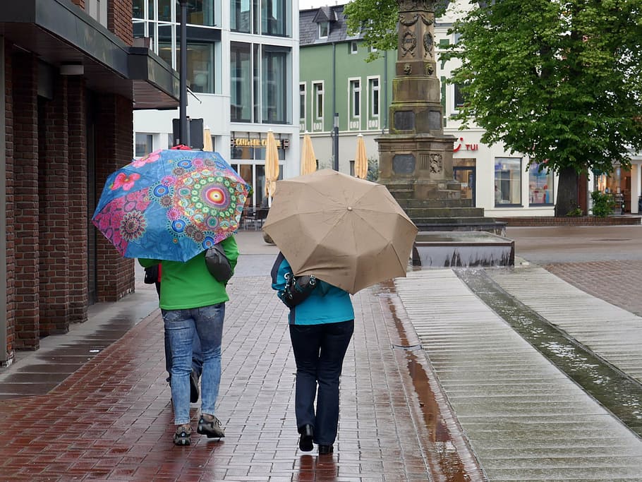 empty, rained out, lousy weather, shopping spree, triste humor, rain, umbrellas, umbrella, architecture, city