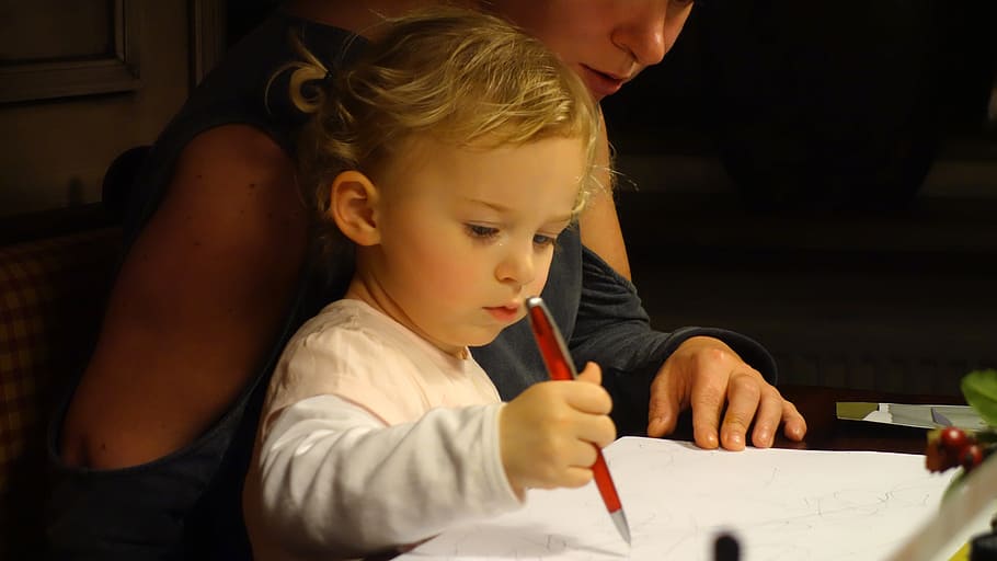 Signs, Child, Drawing, Creative, Girl, child, drawing, toddler, concentration, childhood, learning