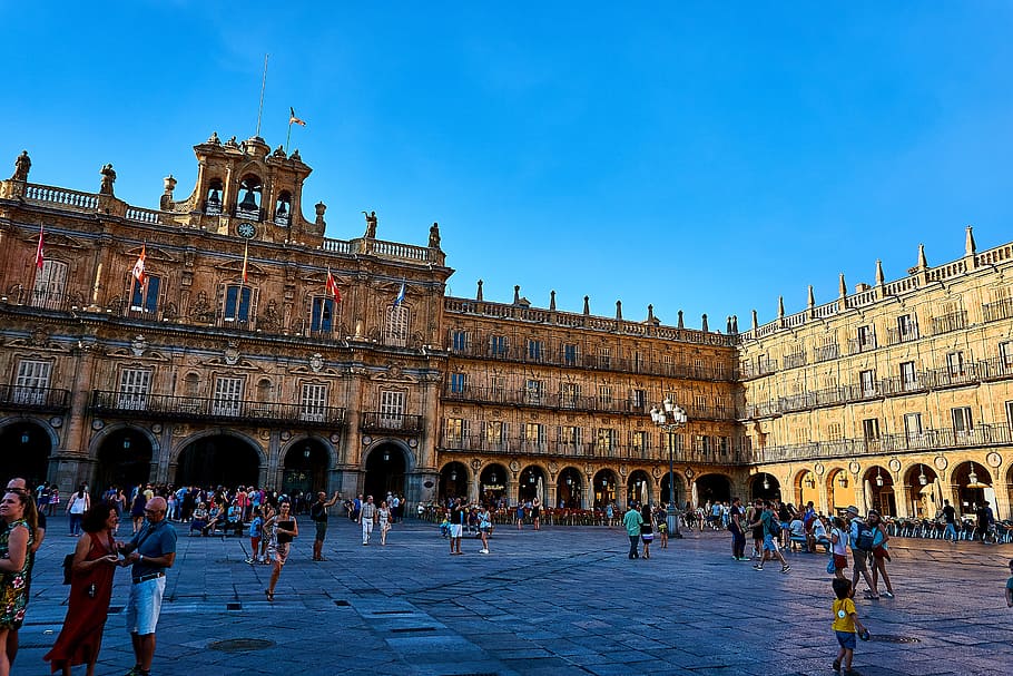 crown, brown, infrastructure, spain, salamanca, space, town hall, plaza mayor, facade, architecture