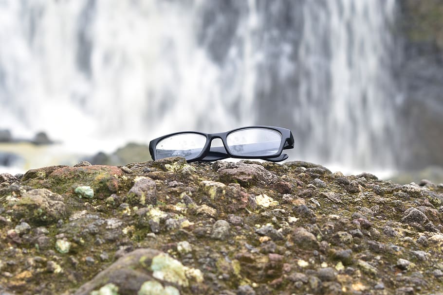 glasses, waterfall, nature, outdoors, landscape, adventure, dom, hiking, rock, rock - object