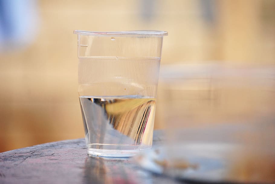selective, focus photography, half, empty, disposable, cup, Glass, Water, Drink, glass, drinking glass