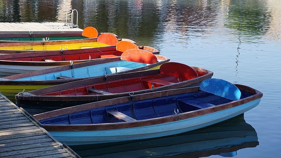 Colourful, Row Boats, Summer, boats, calm, water, nautical, nautical Vessel, lake, nature