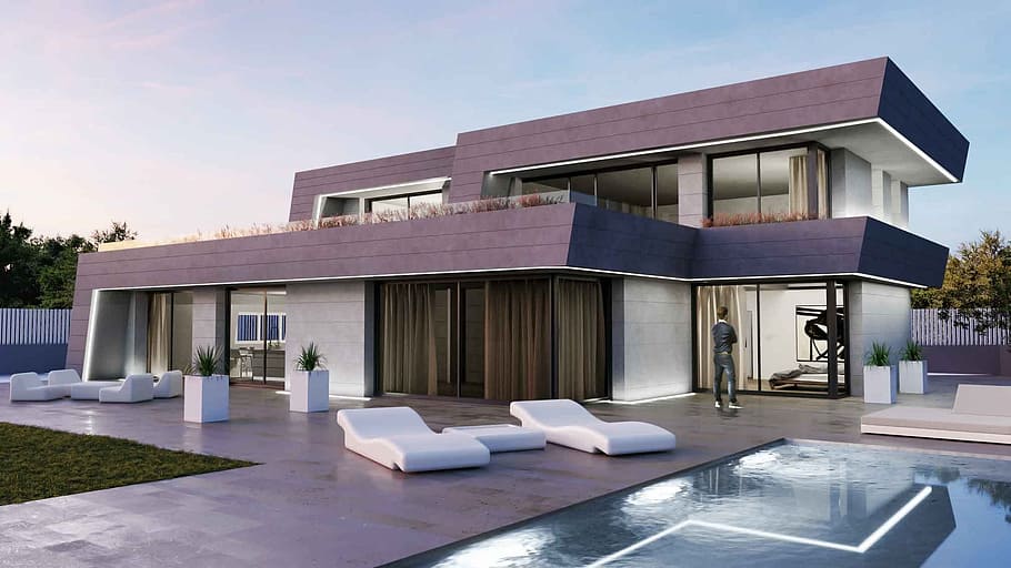 blanco, negro, concreto, 2 pisos, casa de 2 pisos, piscina, diseño, arquitectura, casa, casa pasiva