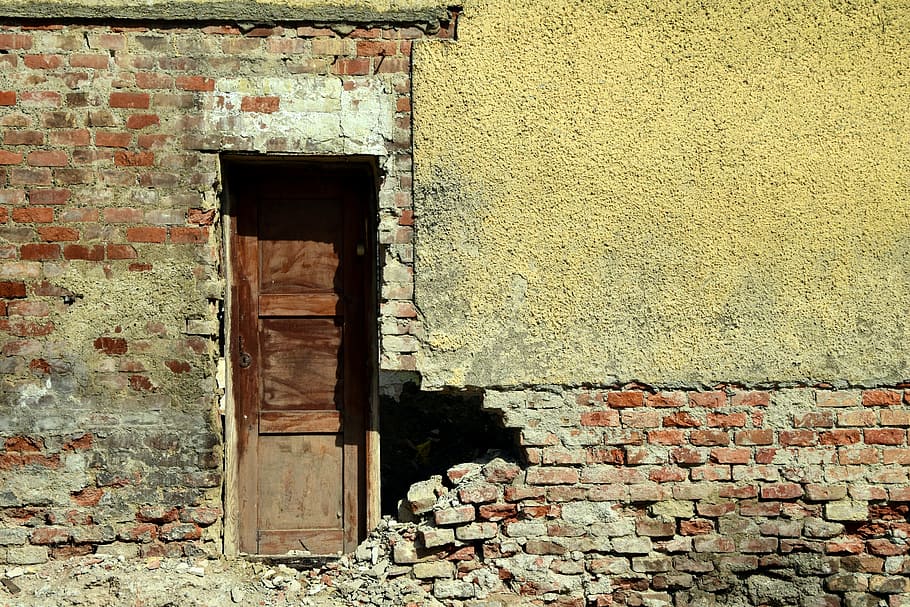 ruin, house facade, broken, old, home, building, architecture, decay, wall, leave