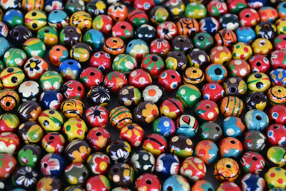 closeup, assorted-color beads, beads, jewellery, wood, chain, color, colorful, tinker, background