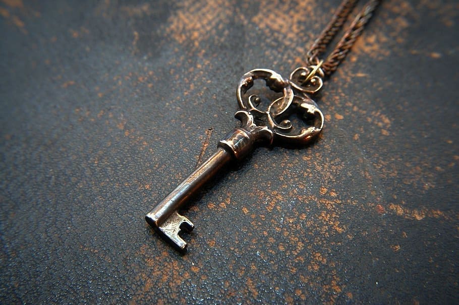 closeup, brown, skeleton, key, pendant, iron, metal, rusty, single object, close-up