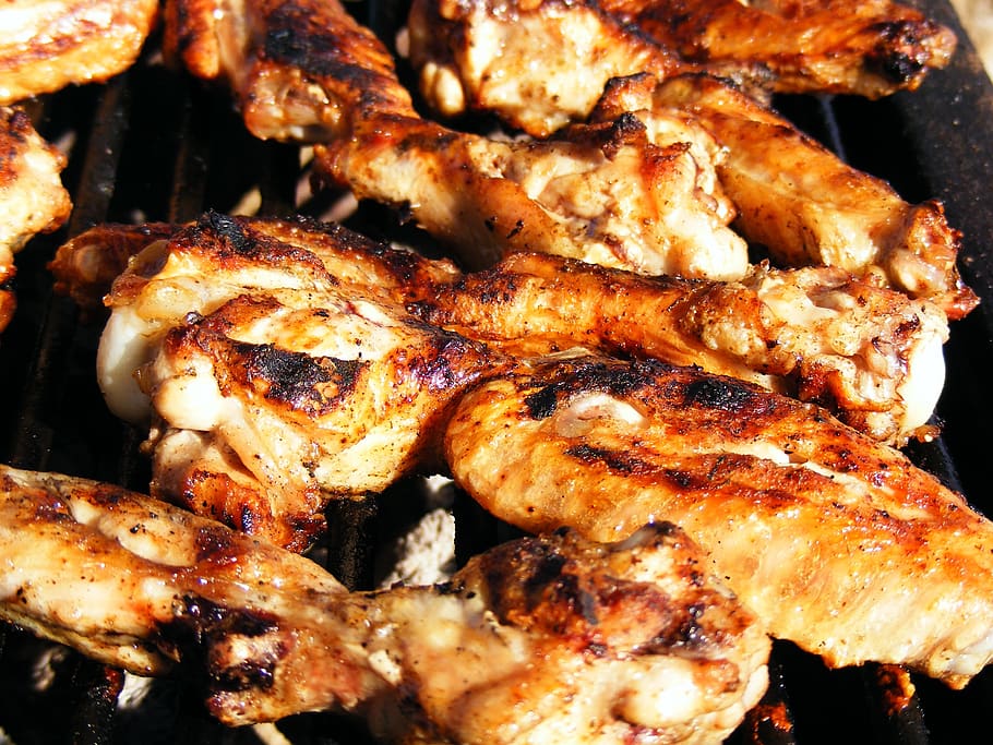 barbecue, bbq, charcoal, chicken, grill, meat, tasty, wings, food, drink
