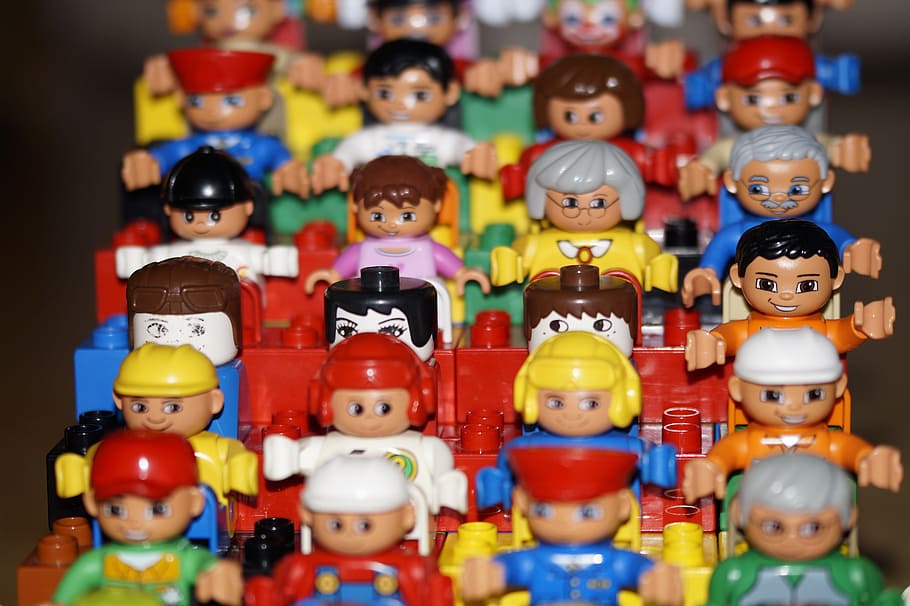 lego minifigure lot, grandstand, toys, males, child, children, viewers, lego, duplo, lego duplo