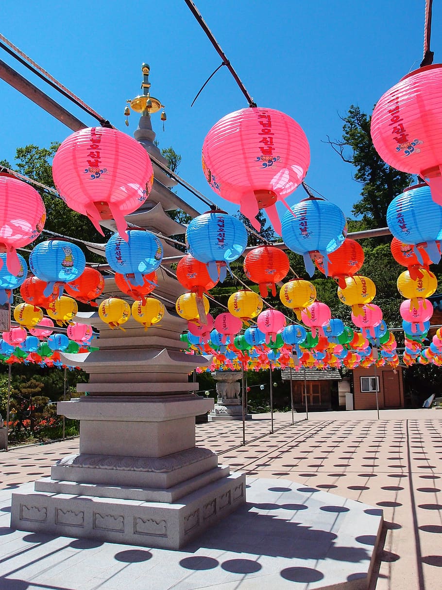 gangwon do, sokcho, naksansa, stone tower, lantern, decoration, architecture, hanging, chinese lantern, nature