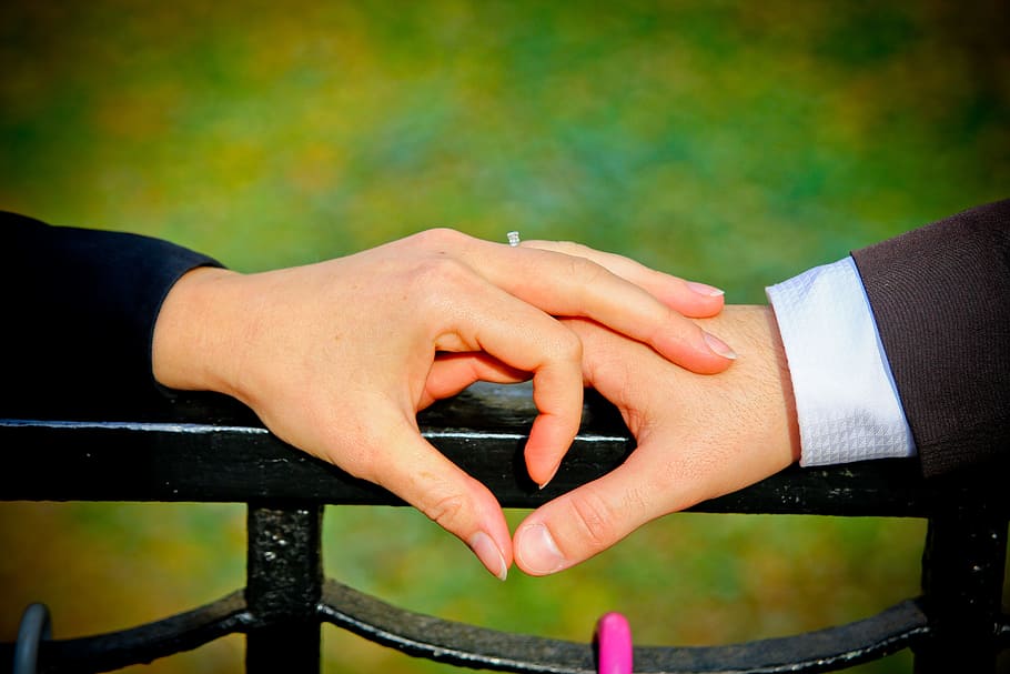 man, woman, holding, hand, heart, love, engagement, valentine's day, recognition, hands