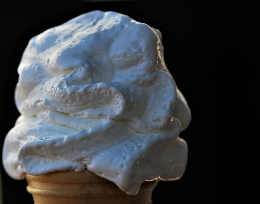 vanilla ice cream, cone, ice cream, food, cool, summer, vanilla, black background, frozen, close-up