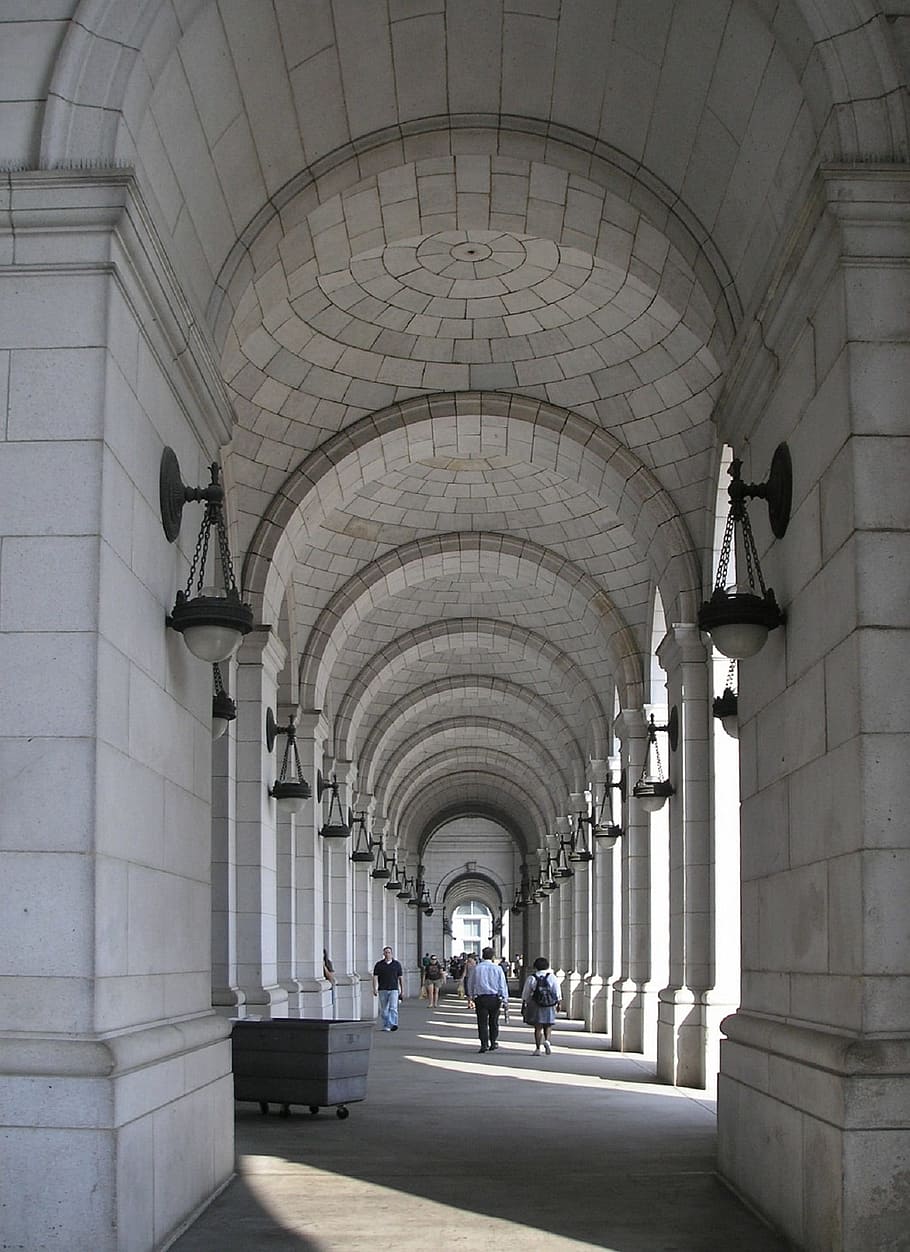 gente, para caminar, pasillo, tomado, durante el día, Union Station, arcos, arquitectura, edificio, Washington DC