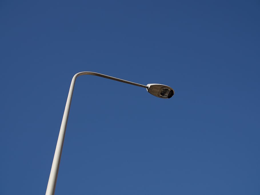 white, gray, light post, street, light, daylight, blue, sky, lamp post, cable