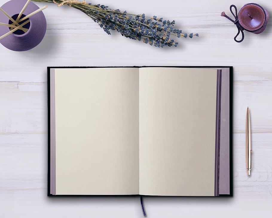 white, book, pen, table, diary, flowers, candle, decoration, note, issue