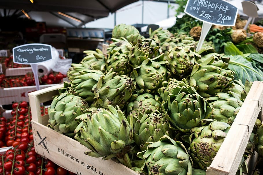 mercado de agricultores, alcachofas, alcachofa, saludable, exterior, alimentos, mercado, fruta, frescura, vegetales