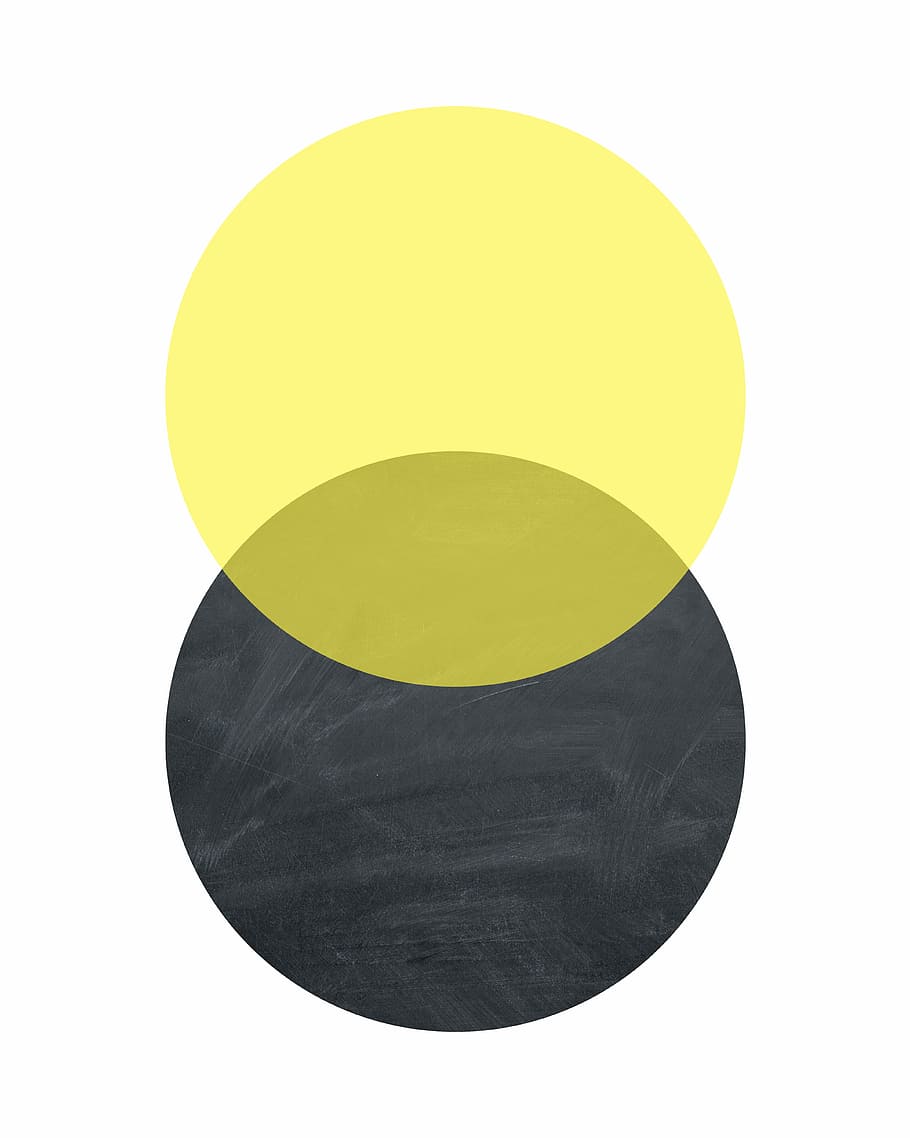 Abstrato, Moderno, Arte, Amarelo, preto, círculo, bola, deslocamento, duas voltas, círculos