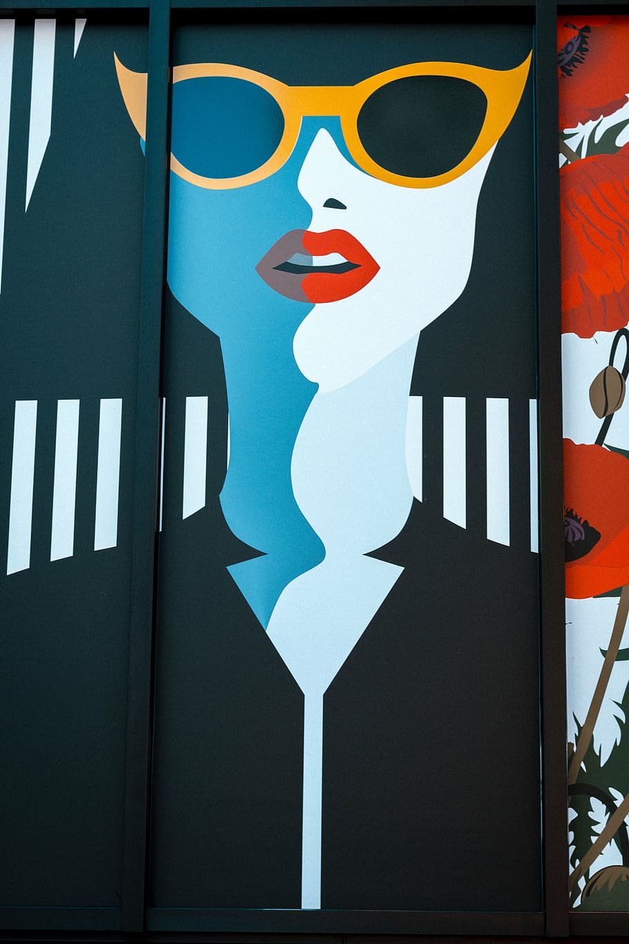 woman, wearing, yellow, framed, sunglasses, black, garment artwork, pop, art, girl