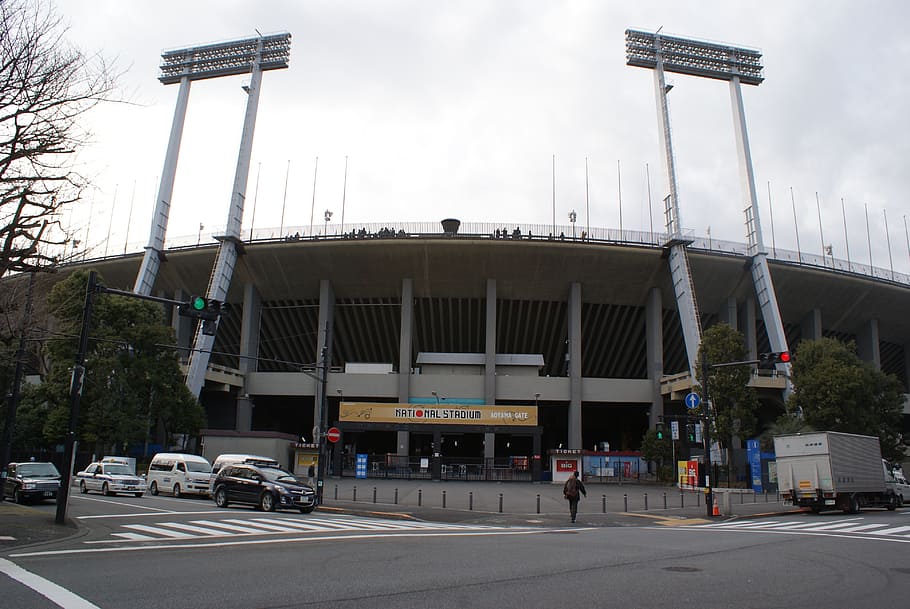 stadium, flood light, football, spotlight, lighting pole, light, sport, olympic stadium, japan, tokyo