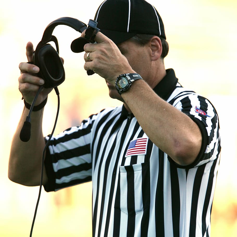 football, american football referee, referee, football official, communications, instant replay, official, competition, sport, judge