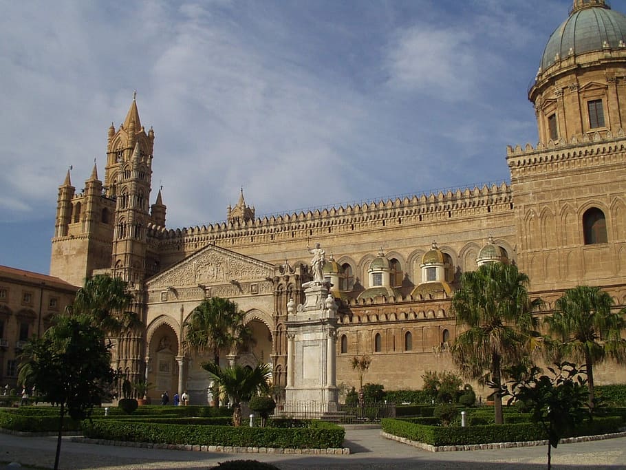 beige, catedral, durante el día, Palermo, Ayuntamiento, sala, edificio, antiguo, Italia, arquitectura
