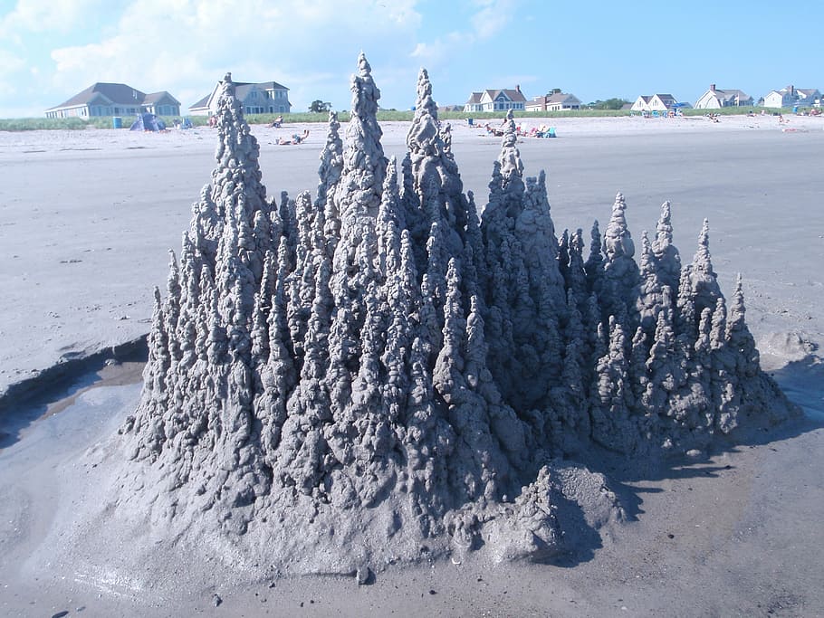 Sandburg, playa, castillo, escultura de arena, junto al mar, arte, torre, sándalo, vacaciones, verano