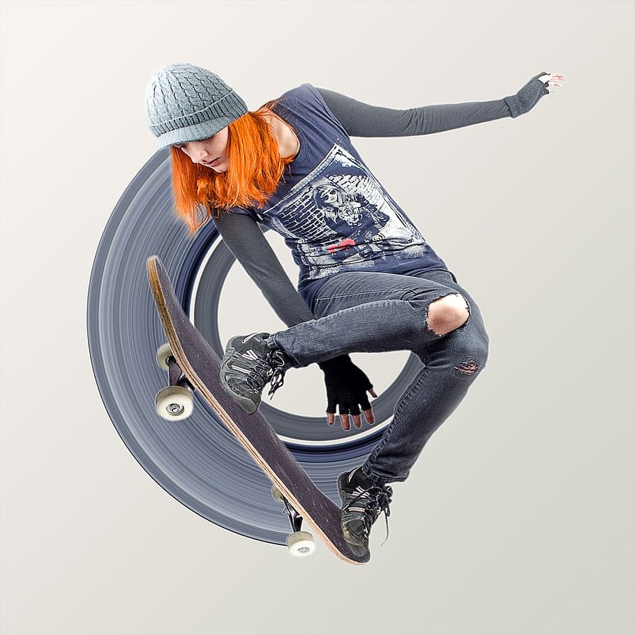 manipulación, patineta, skater, skateboarding, juventud, circular, personas, longitud total, una persona, foto de estudio