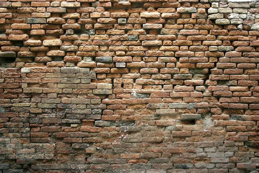 wall, brick, old, red, brocken, cracks, full frame, backgrounds, architecture, pattern