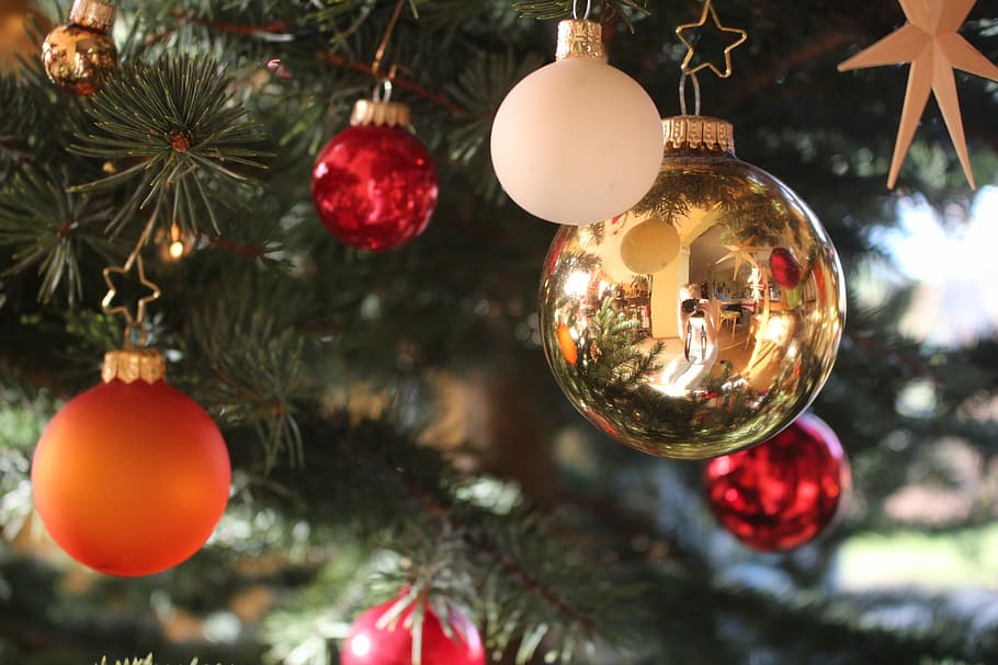 mirroring, christmas ornaments, Mirroring, Christmas Ornaments, christbaumkugeln, christmas time, advent, glass ball, star, christmas, christmas tree