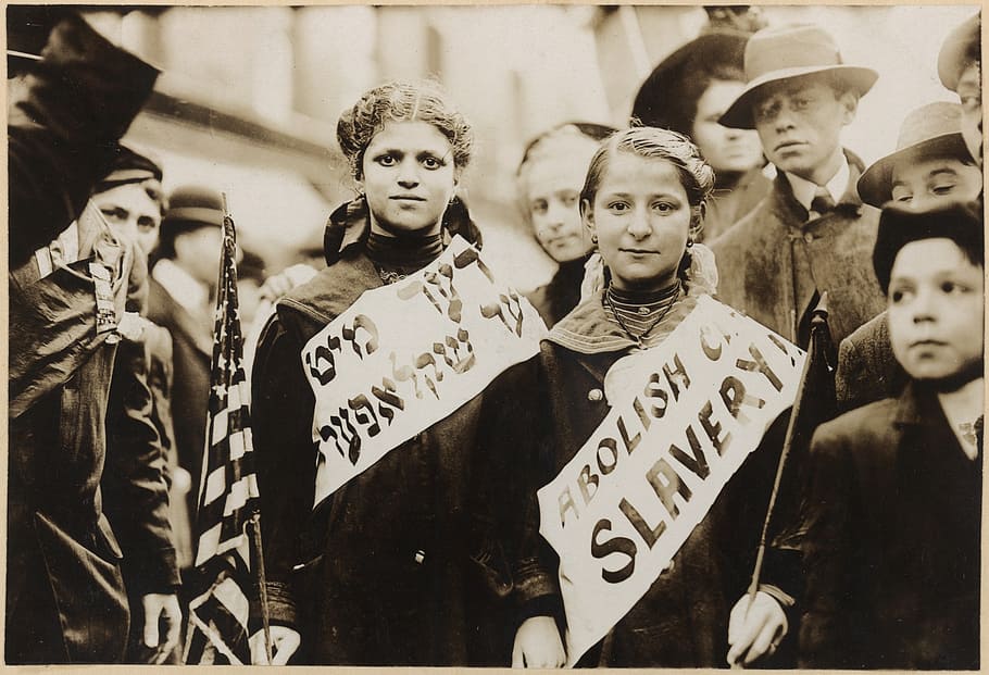 grayscale photo, people, rally, child labour, children, slavery, demonstration, protest, 1909, new york