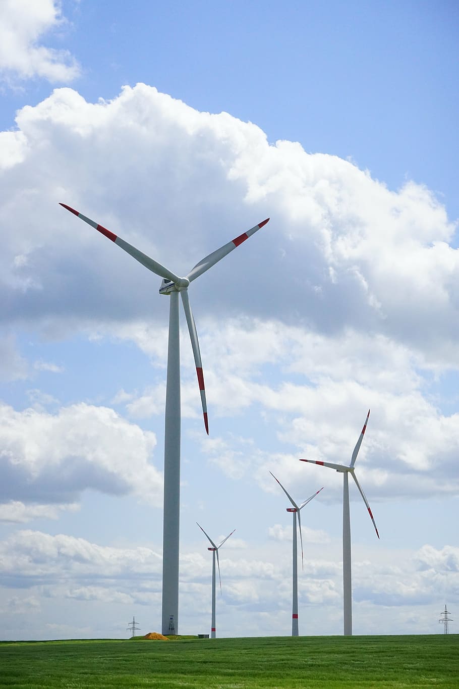windmills, grass field, windräder, wind energy, wind power, energy, environment, current, wind, power generation