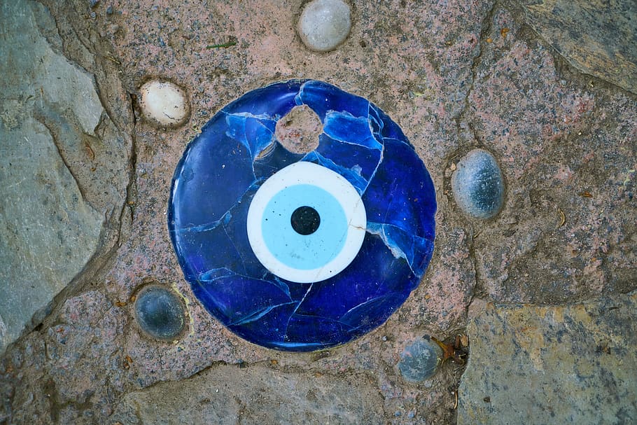 bead, evil eye, blue, glass, macro, motif, color, turquoise, painted, talisman