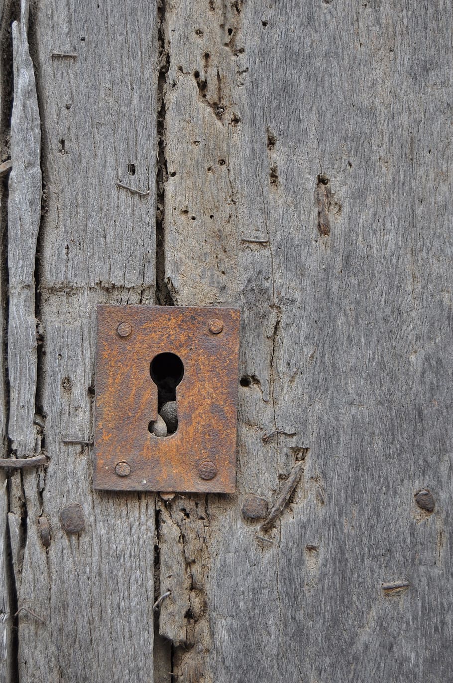 puerta, perno, madera, cerradura, antiguo, hierro, oxidado, antigua puerta, desgastado, óxido