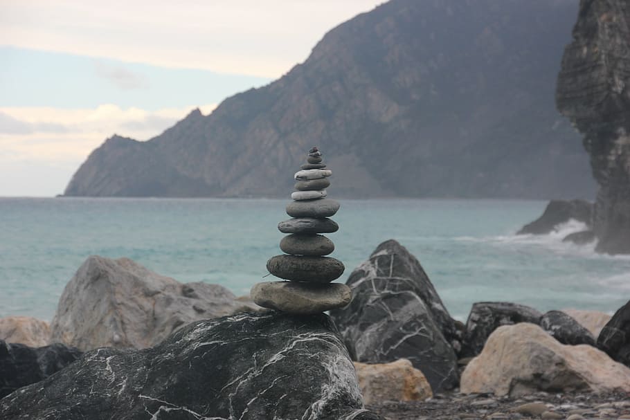 stone, water, italy, stones, sea, nature, balance, zen-like, rock - Object, tranquil Scene