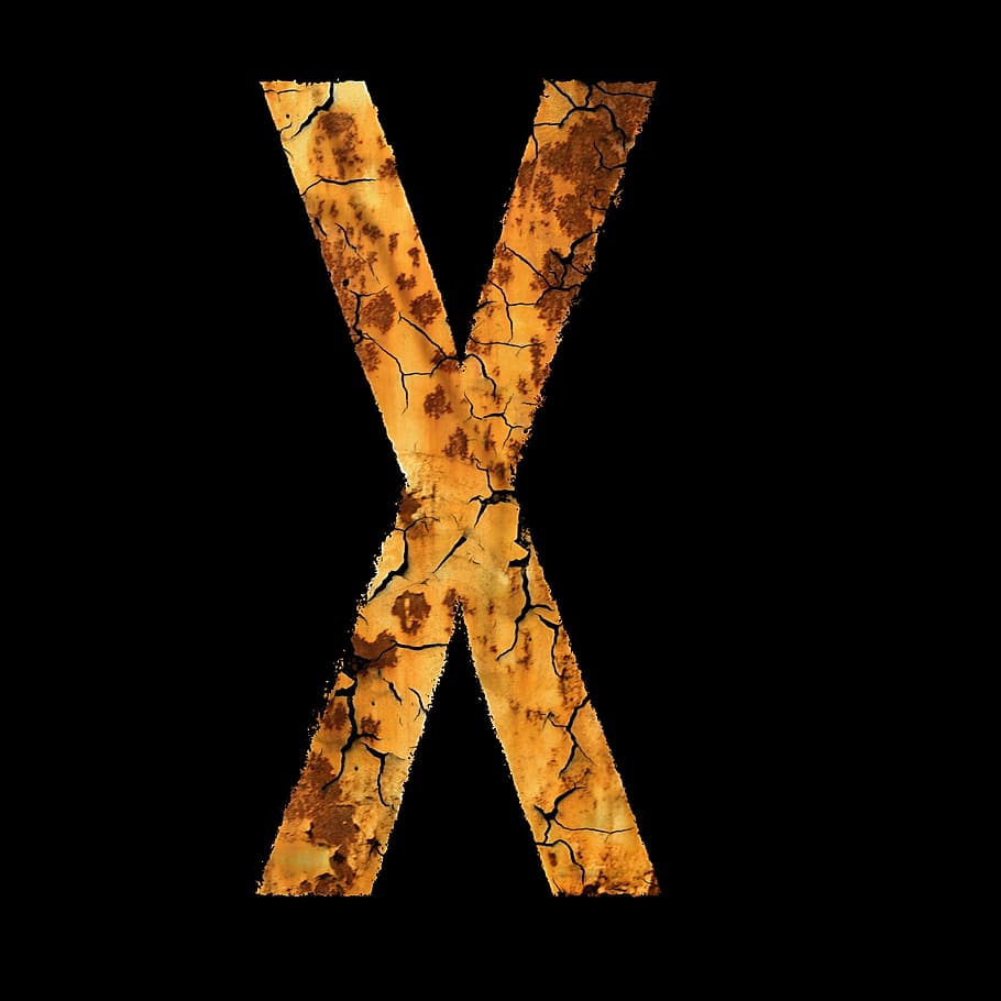 brown, cracked, x logo, letter, stainless, font, module, x, alphabet, typescript