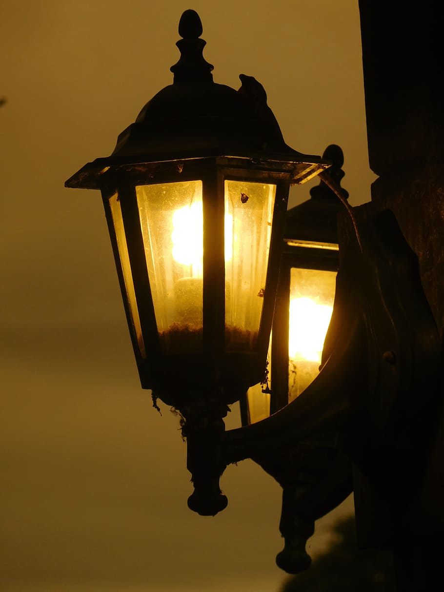 lamp, lantern, evening, illumination, light, lighting equipment, illuminated, electric lamp, silhouette, sky