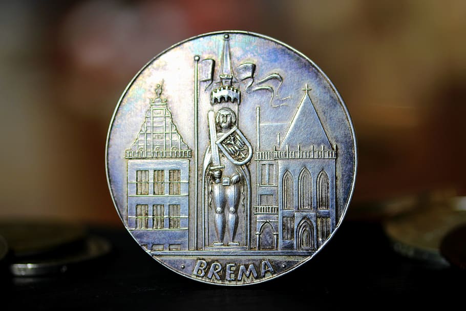 bremen, coin, roland, landmark, places of interest, statue, town hall, marketplace, old town, historically