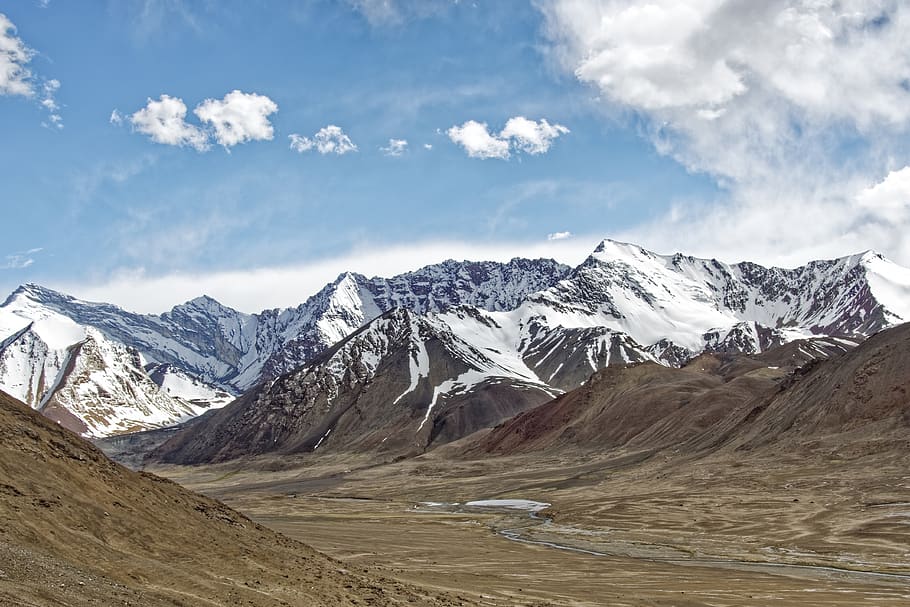 tajikistan, the pamir mountains, pamir, plateau, loneliness, landscape, nature, mountains, snow, sky