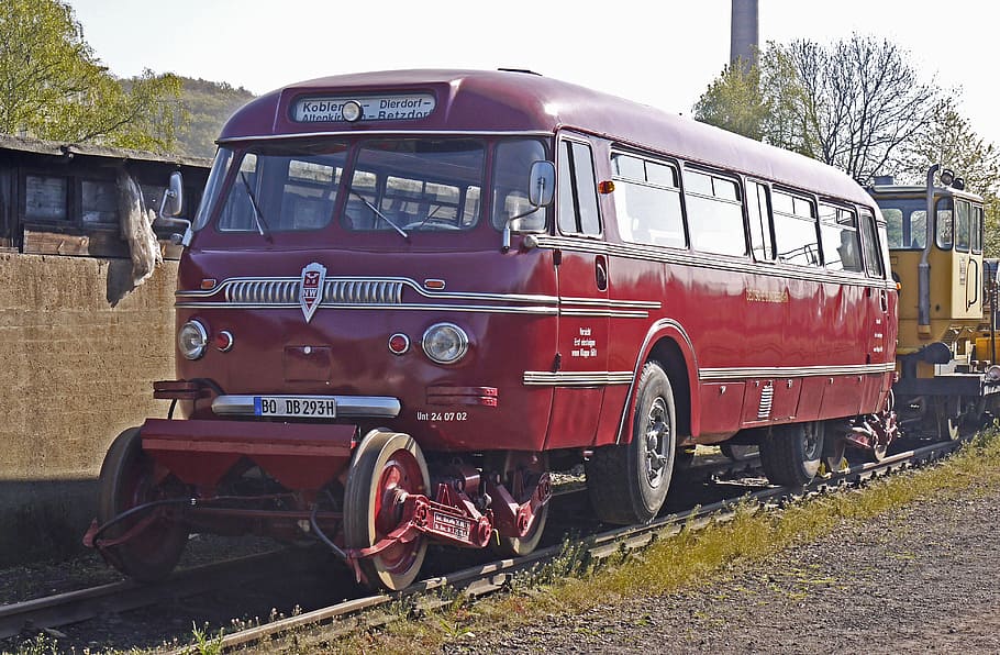 schie-stra-bus, combi-vehicle, rail traffic, road, deutsche bundesbahn, 1950s, nostalgic, historically, operational, railway