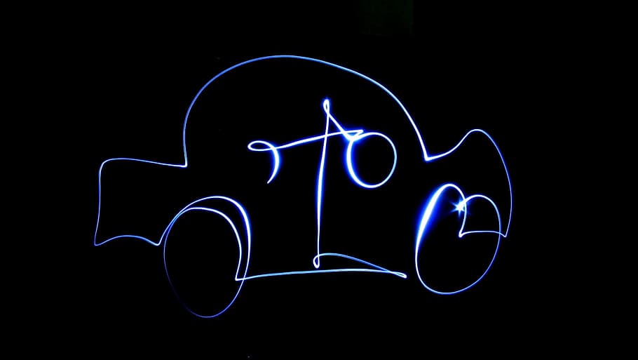 Car, Light Painting, Light, Drawing, light, drawing, black background, neon, night, illuminated, close-up