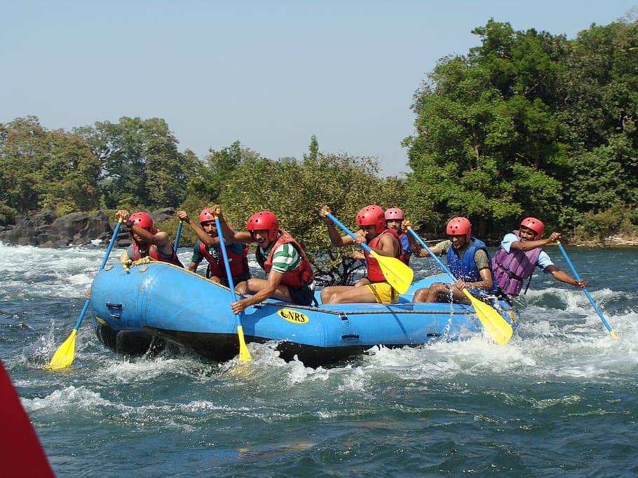 rio kali, dandeli, karnataka, rafting, aventura, esporte, índia, grupo de pessoas, embarcação náutica, agua