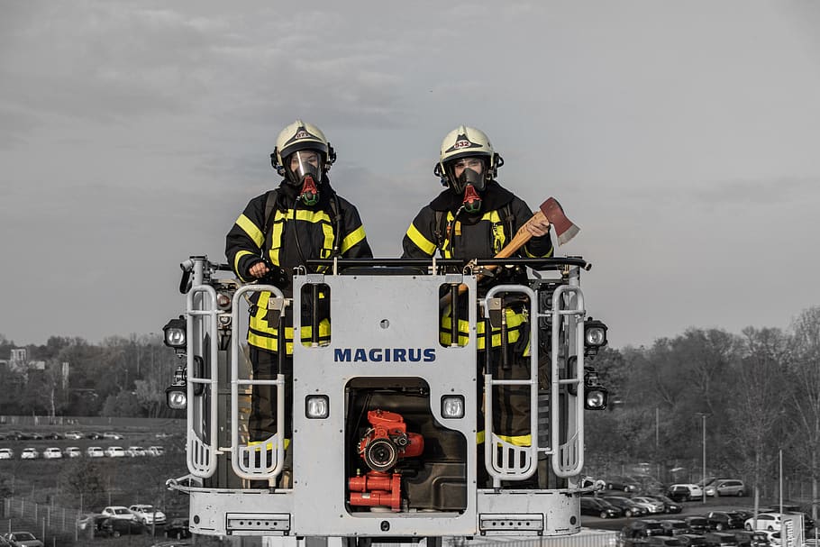 Vehículo, camión, personas, emergencia, uno, tren, departamento de bomberos, rescate, máquina, humo