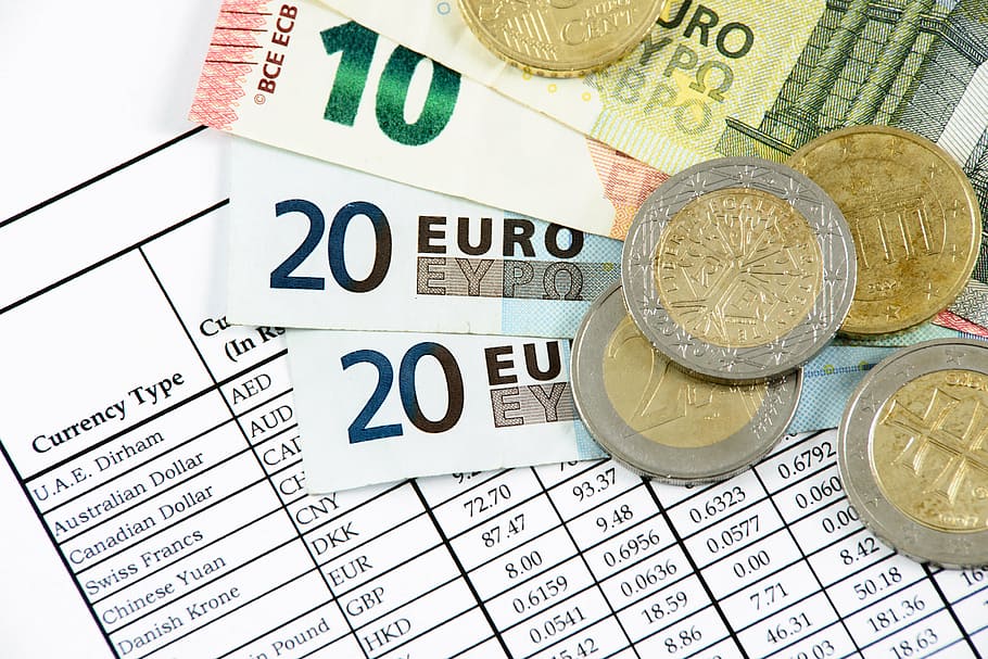 four, 10, 20 euro banknotes, coins, european union, corporate tax makeover, currency exchange rates, quotes, currency exchange, exchange office