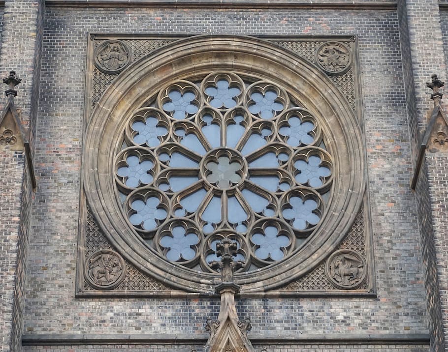 janela de roseta, praga, tcheca, igreja, arquitetura, roseta, janela, religião, arte, antiga