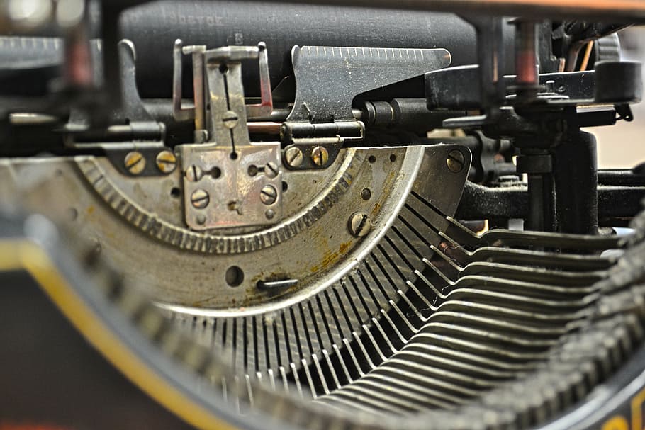 máquina de escrever sty, máquina de escrever, chaves, metal, velho, retrô, antiguidade, vintage, grunge, fundo retrô
