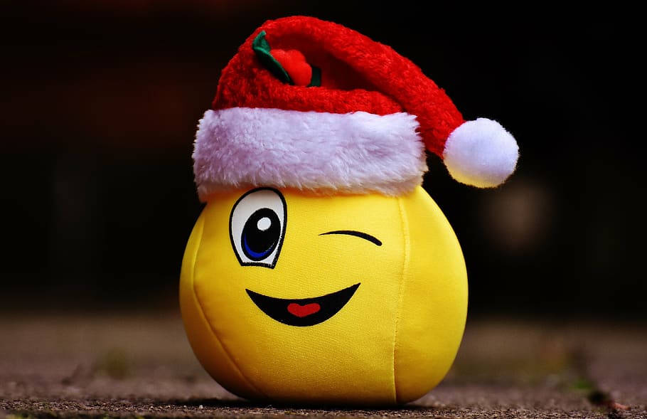 Natal, smiley, lucu, tertawa, mengedipkan mata, topi santa, topi, liburan, musim, dekorasi