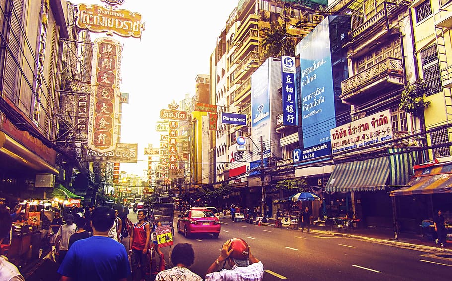 people, vehicles, street, daytime, bangkok, thailand, travel, asian, city, road