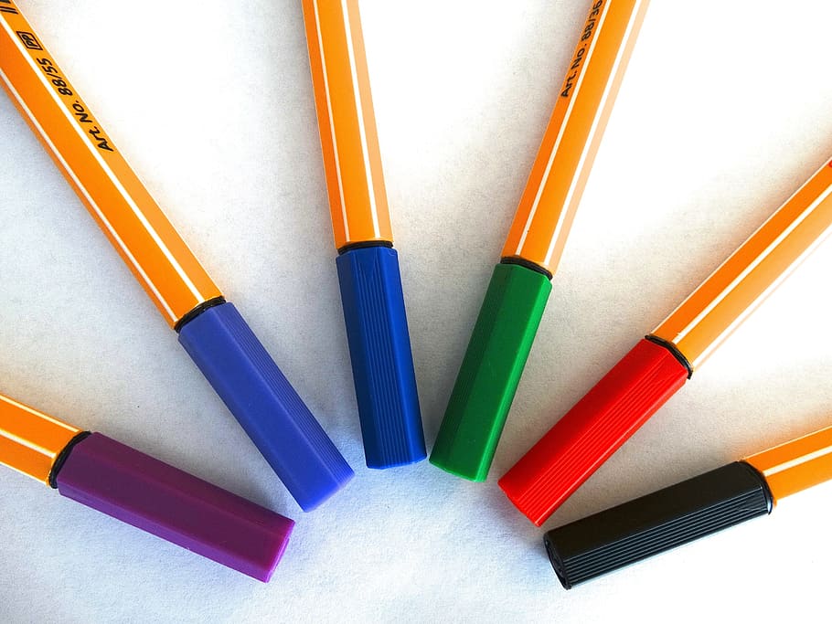 felt tip pens, colour pencils, color, paint, draw, colorful, rainbow colors, pens, multi colored, pencil