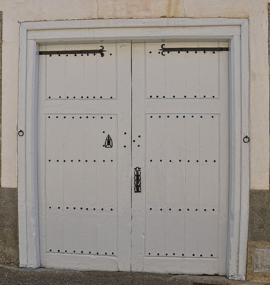 Double, Doors, White, Entrance, Exit, double doors, building, architecture, home, residential