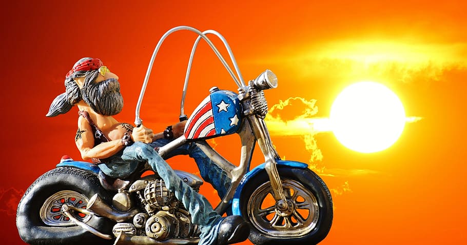 biker, dom, easy rider, sunset, bike, tattooed, america, cool, casual, funny